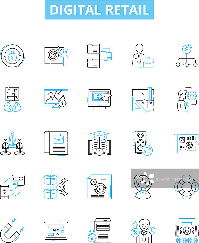 电商数字零售线性图标集图片素材