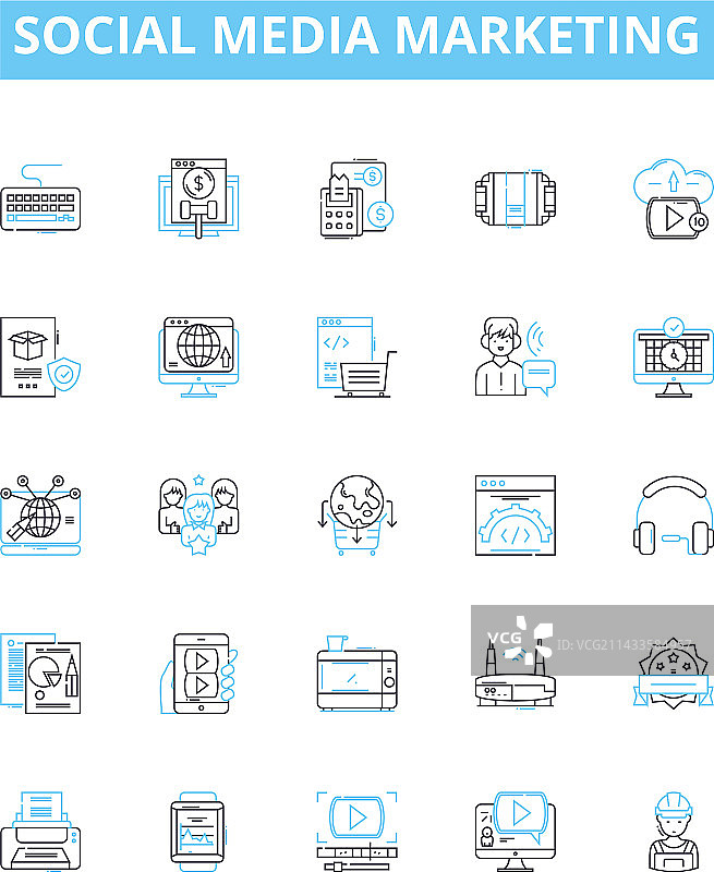 社交媒体营销线性图标集图片素材