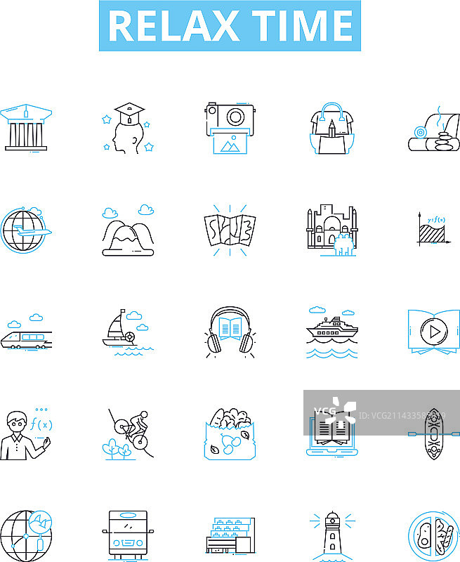 放松时间线条图标集：休息与充电图片素材