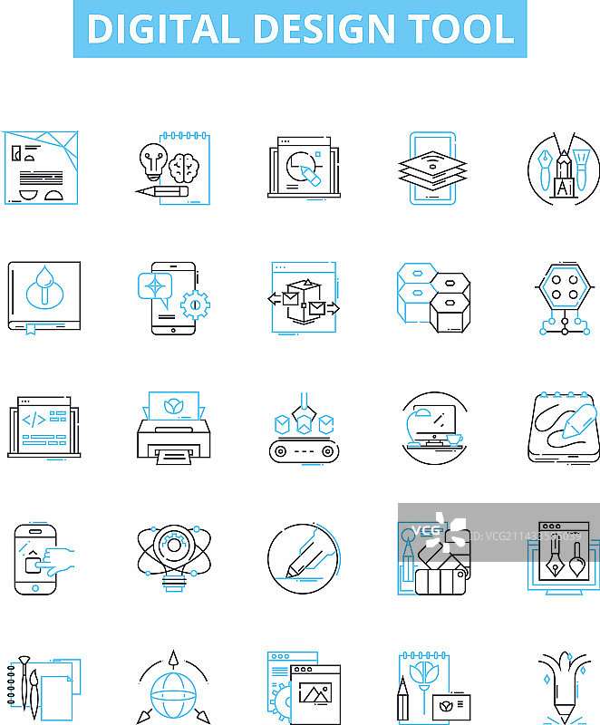 数字设计工具线性图标集图片素材