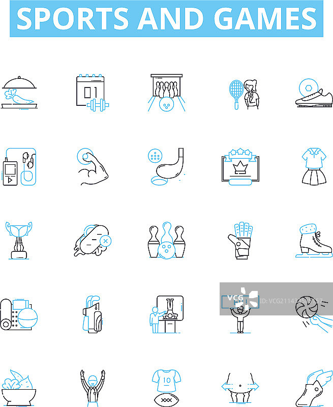 体育运动和游戏线性图标集图片素材