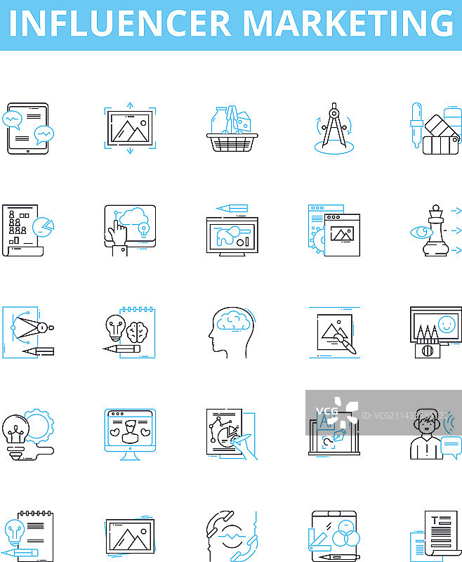 网红营销线性图标集图片素材