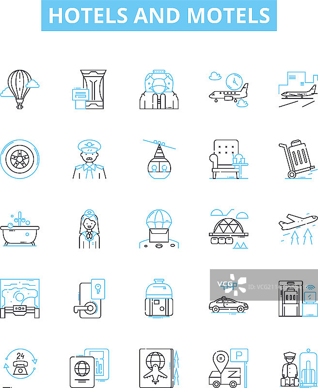 酒店和汽车旅馆线性图标集图片素材