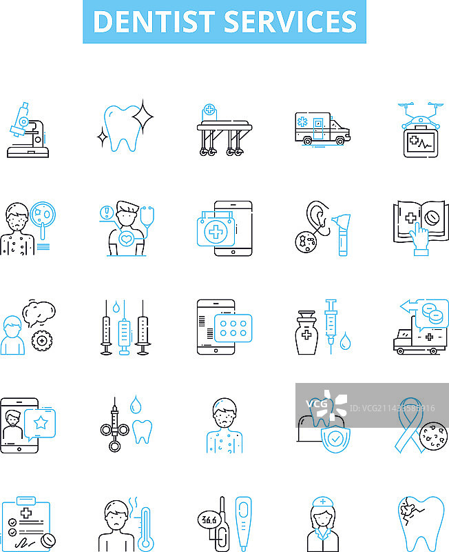 牙科服务线性图标集图片素材