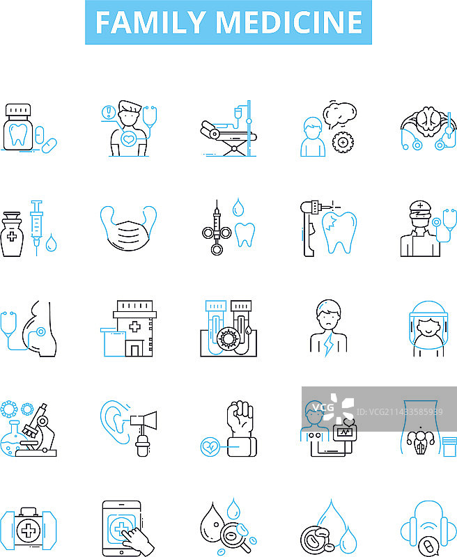家庭医学线性图标集图片素材