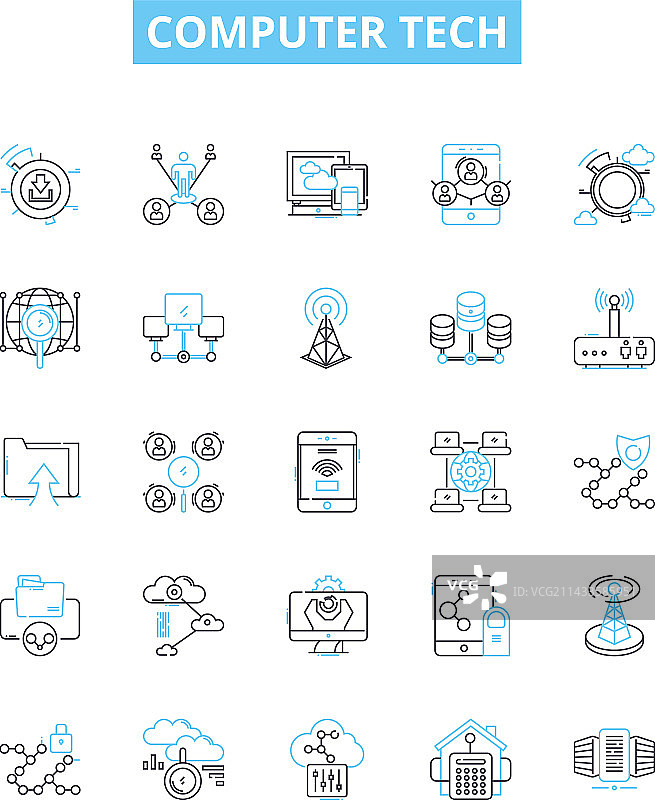 电脑科技线性图标集图片素材