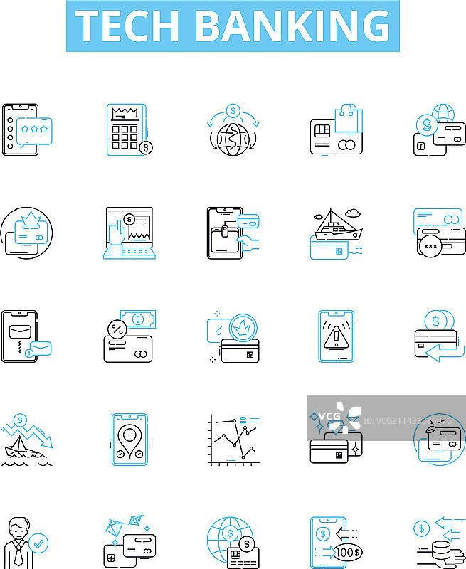 科技银行线性图标集图片素材