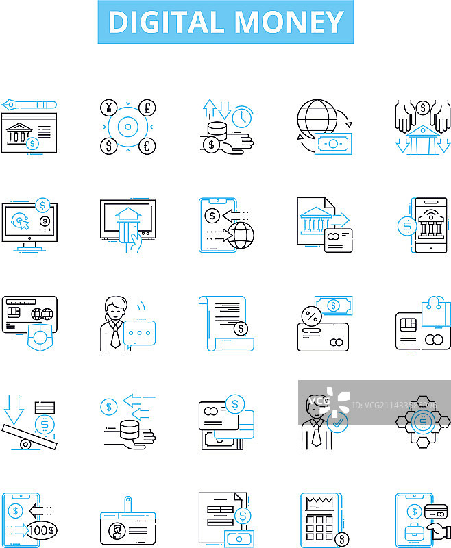 数字货币线性图标集图片素材