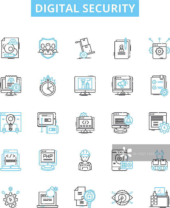 数字安全线性图标集图片素材