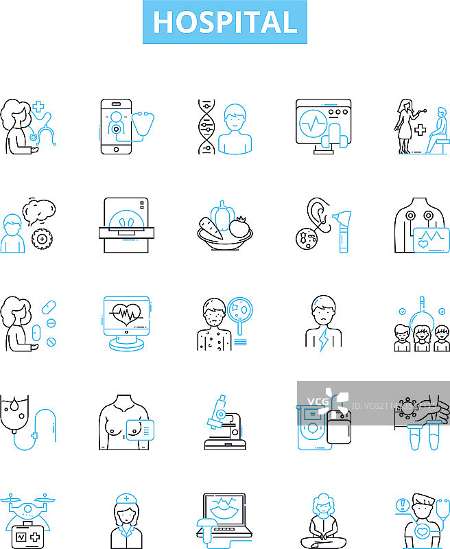 医院医疗线性图标集图片素材