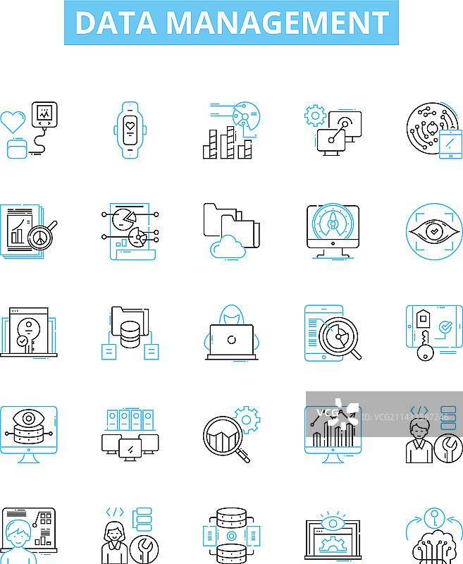 数据管理线性图标集图片素材