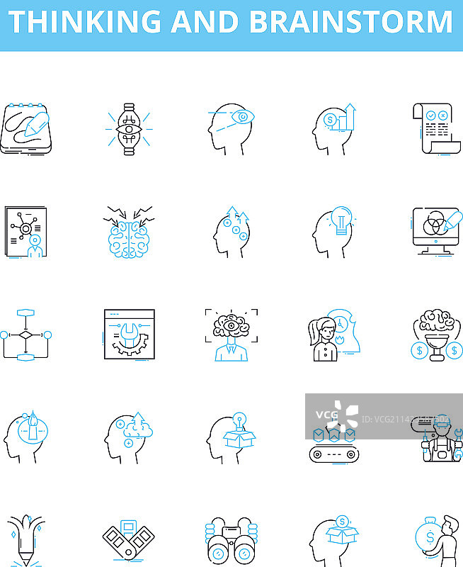 思考与头脑风暴线性图标集图片素材