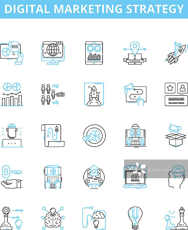 数字营销策略线性图标集合图片素材