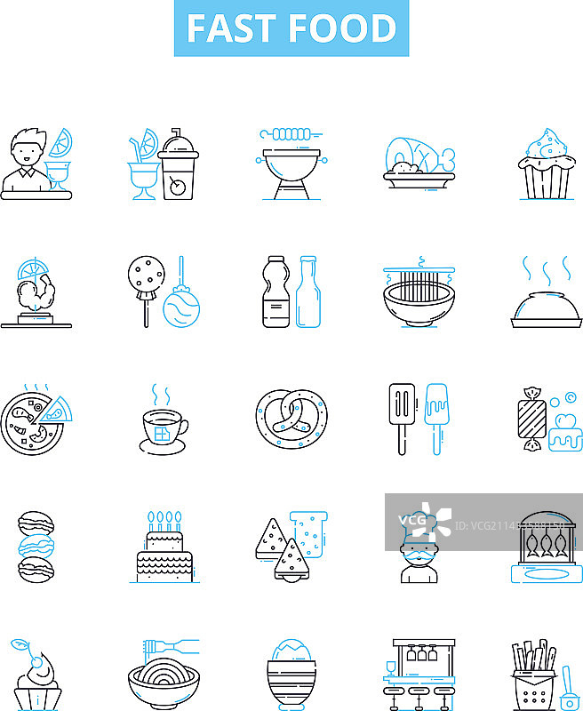 快餐线性图标集：快餐垃圾食品图片素材