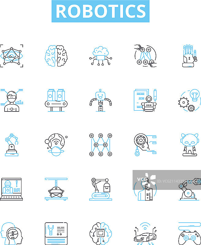 机器人技术线性图标集：机器人自动化图片素材