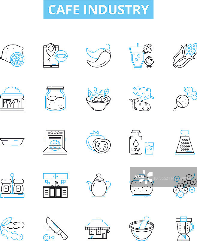 咖啡馆行业线条图标合集图片素材