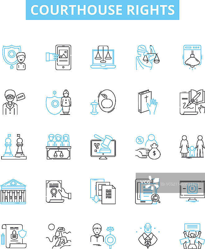 法院权利线性图标集，律师图片素材