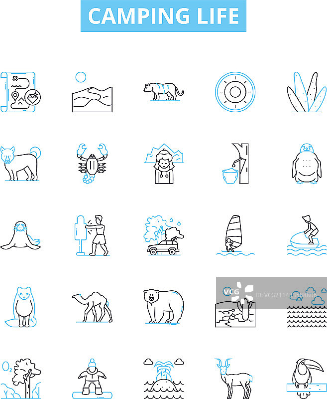 露营生活线性图标集图片素材