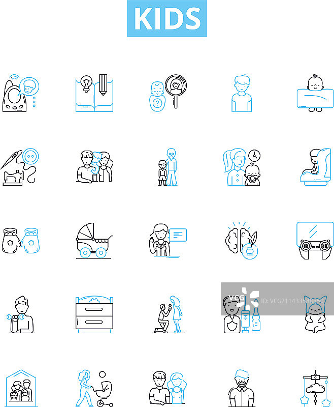 儿童线条图标集，儿童幼儿图片素材