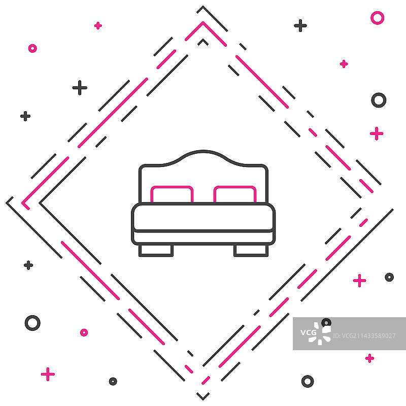 白色背景上的酒店房间床线条图标图片素材