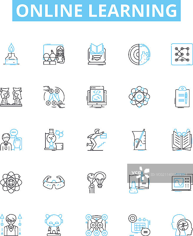 在线学习线条图标，在线教育图片素材