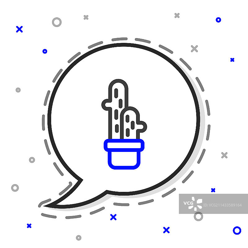 白色背景的盆栽仙人掌线条图标图片素材