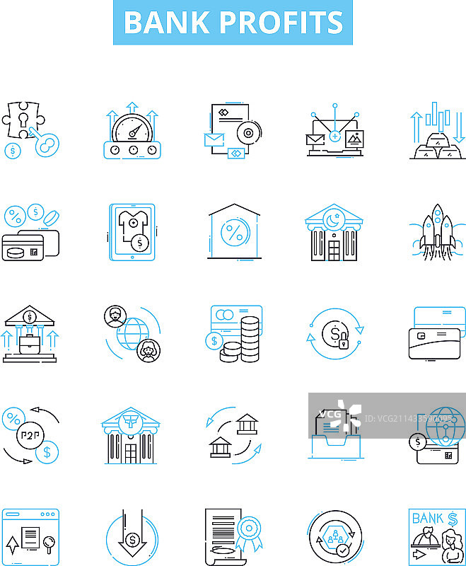 银行利润线条图标集图片素材
