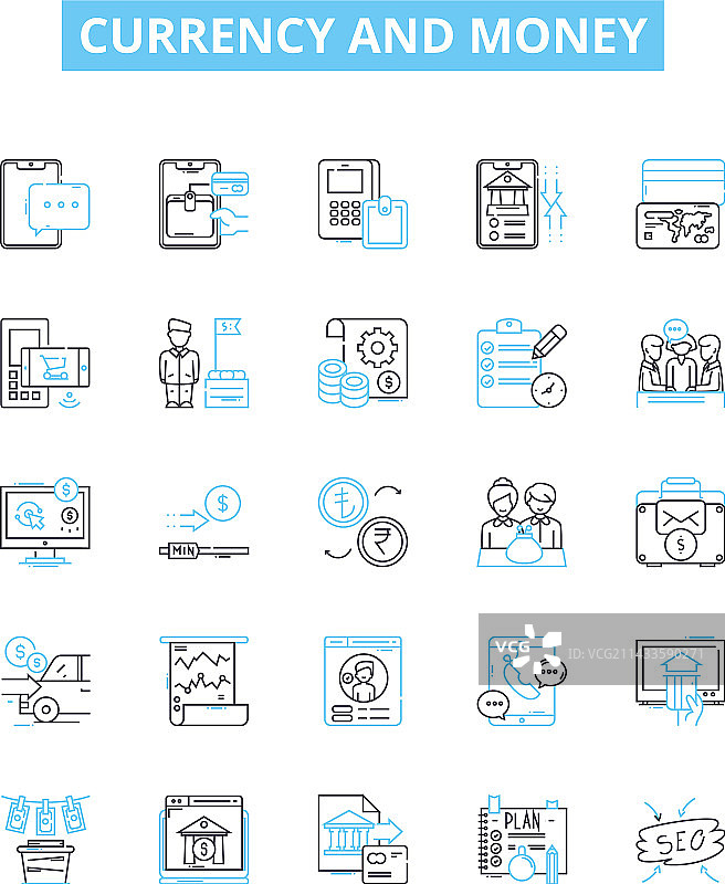 货币和金钱线性图标集图片素材