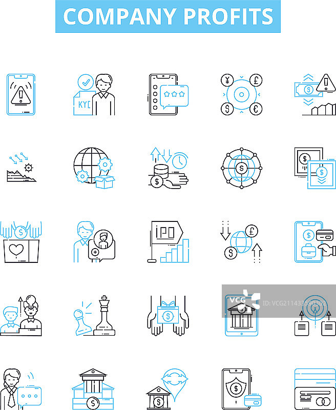 公司利润线性图标集图片素材