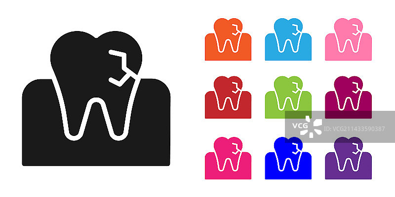 白色背景上龋齿的黑色牙齿图标图片素材