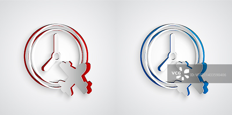 飞机时钟剪纸风格图标图片素材