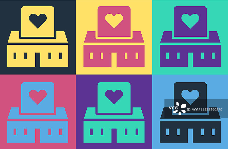 彩色背景上的波普艺术志愿者中心图标图片素材