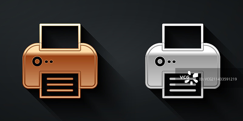黑色背景上的金银打印机图标图片素材