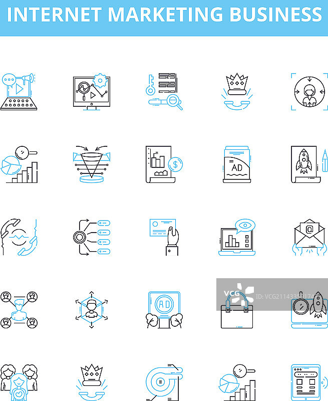 互联网营销业务线性图标集图片素材