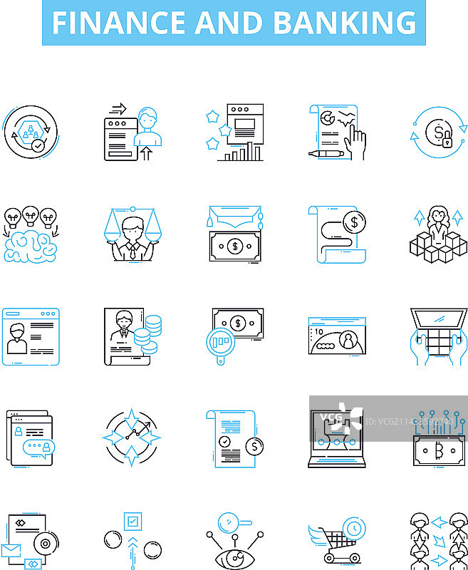 金融和银行线性图标集图片素材