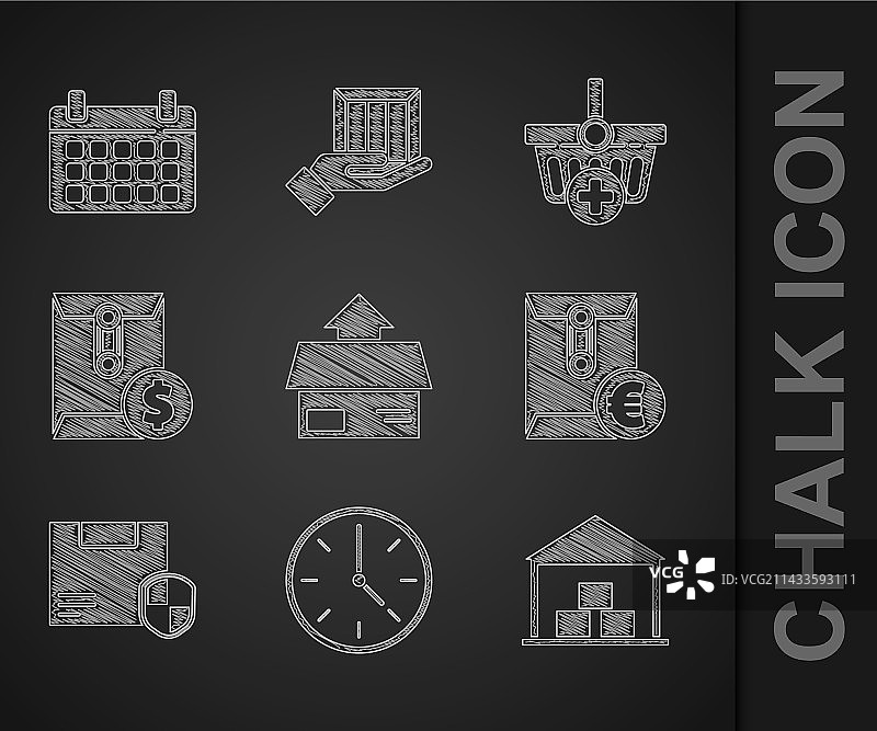 纸箱、瓦楞纸箱、时钟、仓库组合图片素材