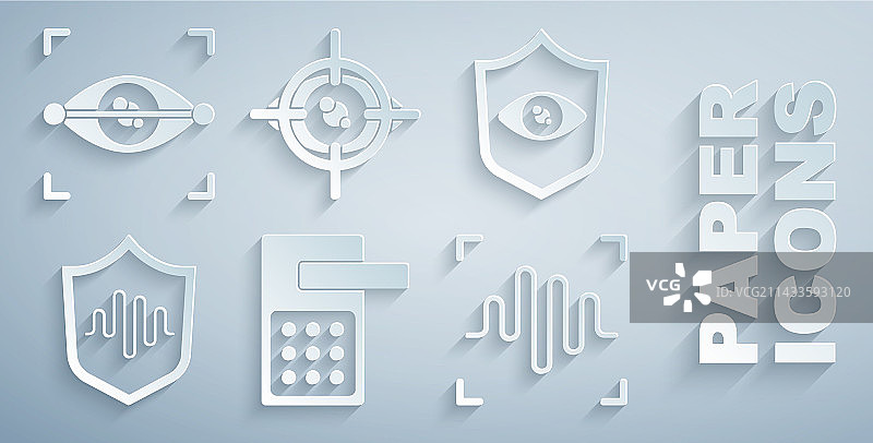 数字门锁、盾牌、眼睛扫描和语音图标合集图片素材