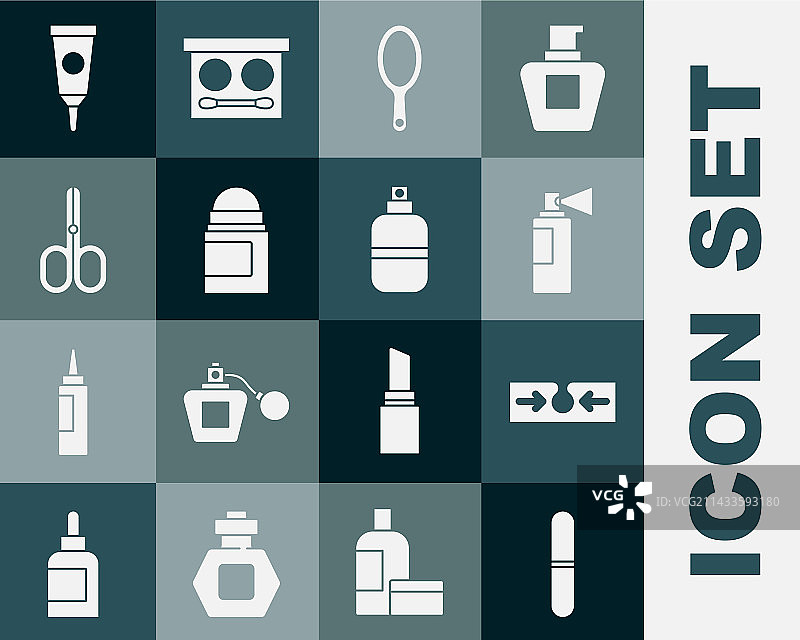 指甲锉、痤疮、香水和手镜图片素材