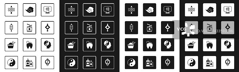 中国新年鼓、纸灯笼与魔法图片素材