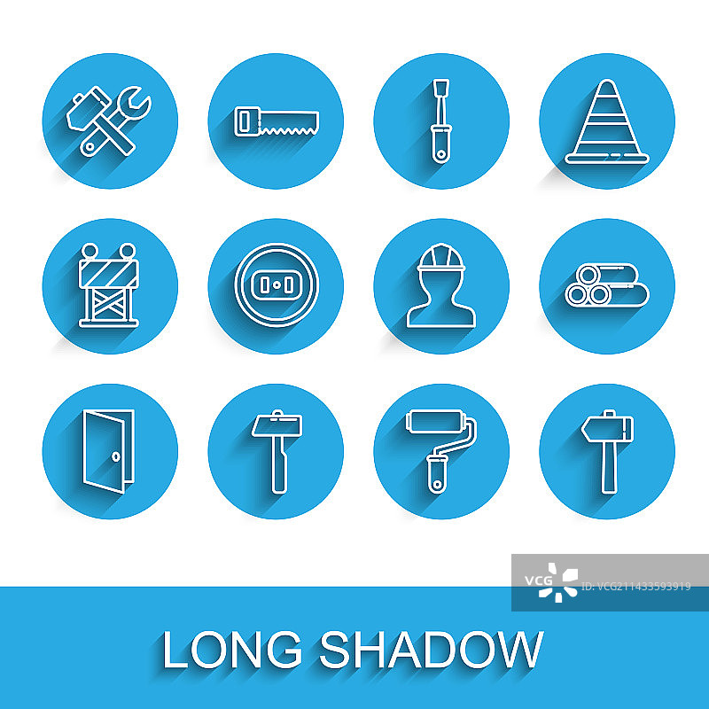 紧闭的门锤子和扳手组合线条图标图片素材