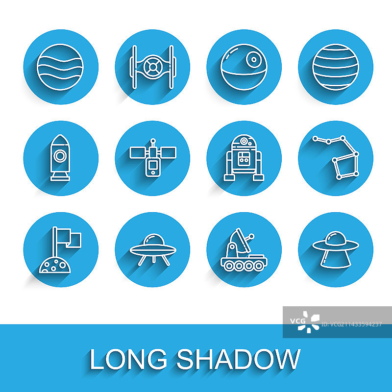 月亮旗帜外星飞碟宇宙飞船线条组合图片素材