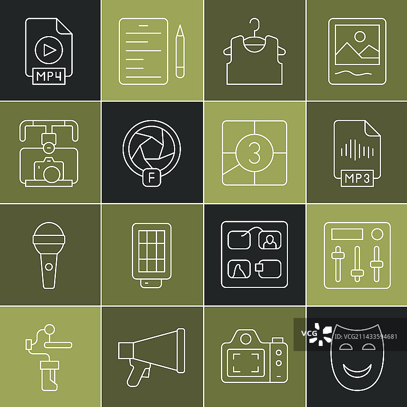 喜剧面具、混音器线条组合图片素材