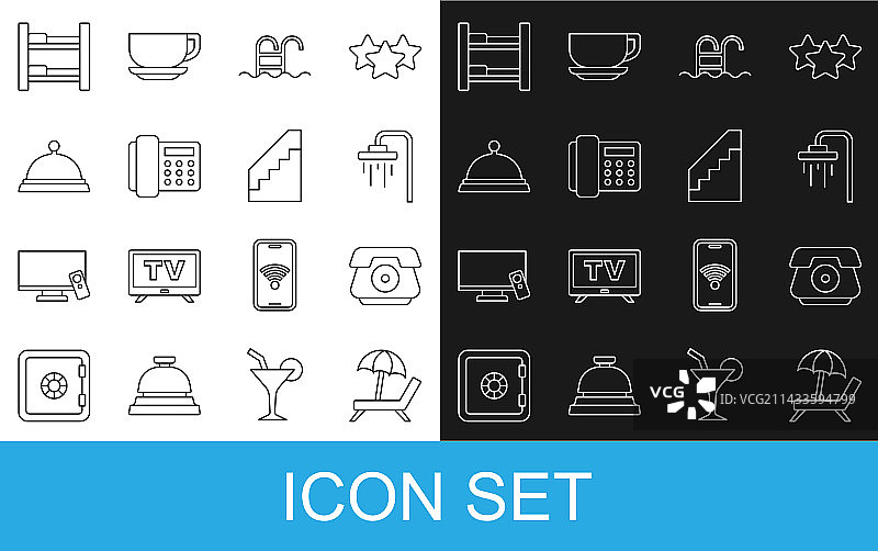 太阳伞沙滩椅电话听筒线条合集图片素材