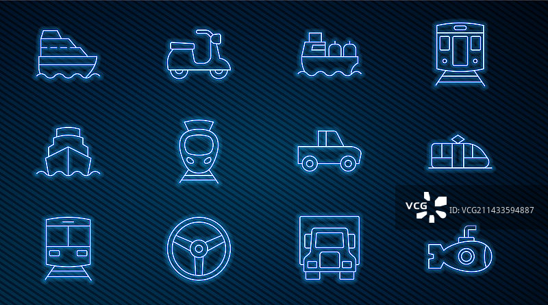 线条样式潜艇有轨电车铁路油轮图标图片素材
