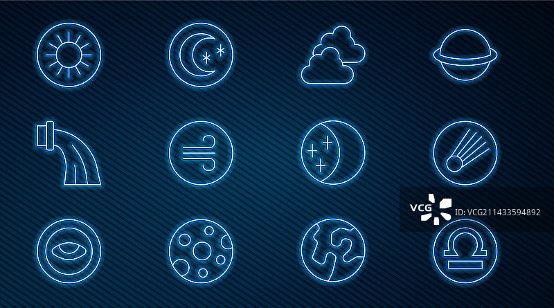 天秤座彗星多云天气线条套装图片素材