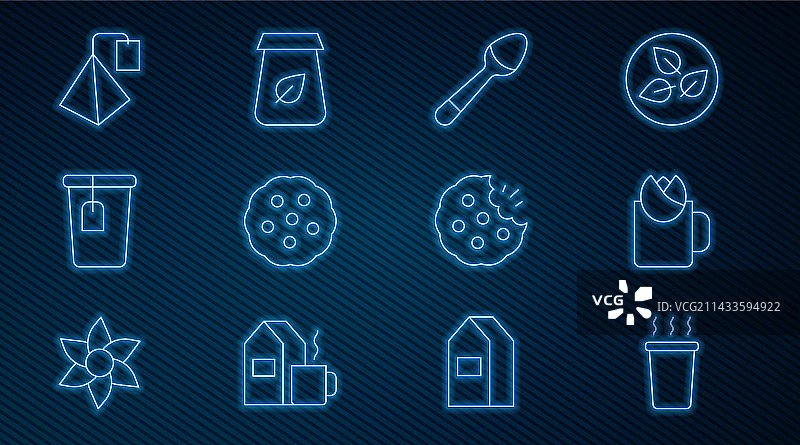 玫瑰茶茶杯茶匙饼干线条集合图片素材