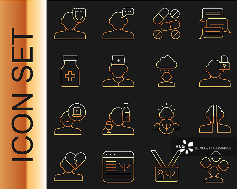 精神分裂症双相情感障碍封闭线条组合图片素材