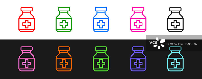 隔离的药品瓶和药丸图标套装图片素材