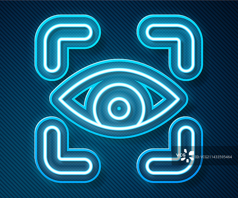 蓝色背景上发光的霓虹灯眼睛扫描图标图片素材