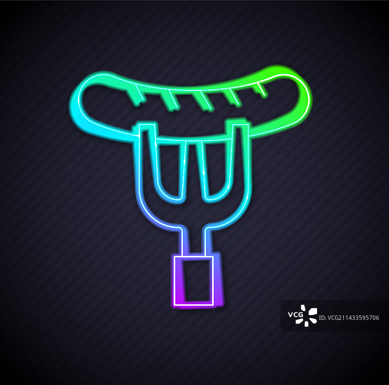 发光的霓虹线：叉子上的香肠图标图片素材